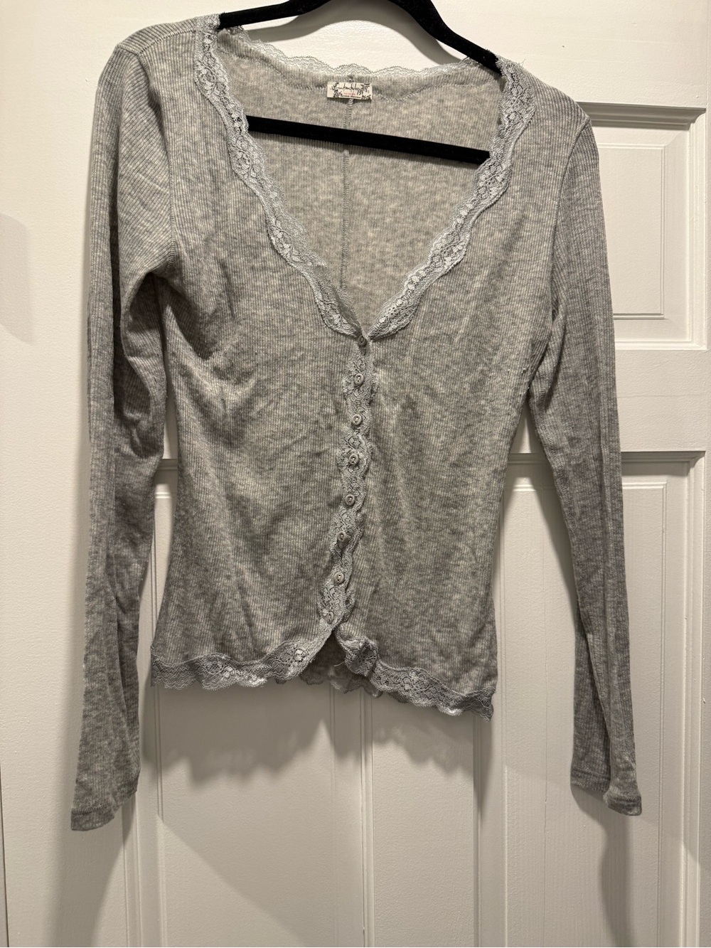Light Gray Lace-Trim Knit Top by Intimately‎ Free People size Small